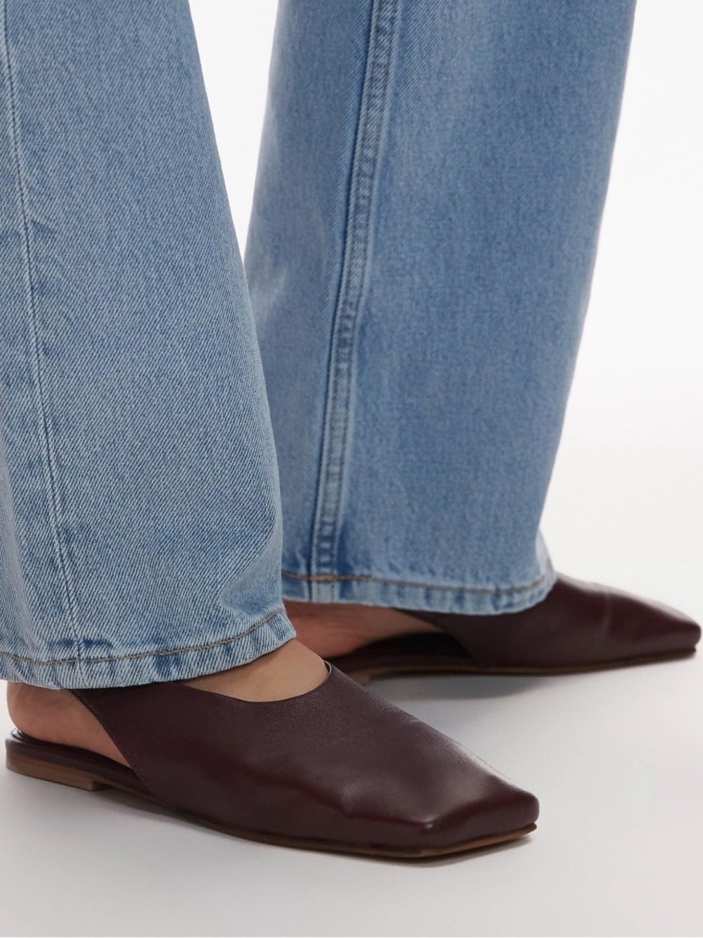 Topshop Women’s Burgundy Leather Slingback Square-Toe Flats Size 6